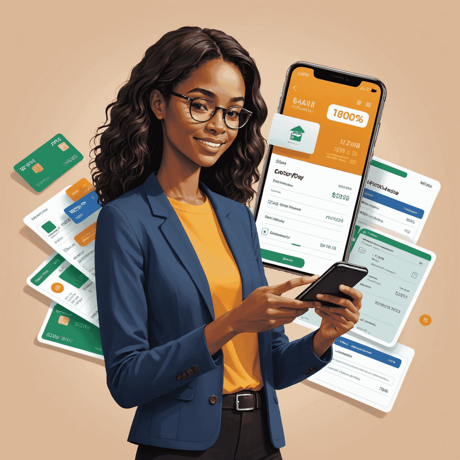 Illustration of a person easily managing bills on a smartphone, showcasing the convenience of our Bill Pay service