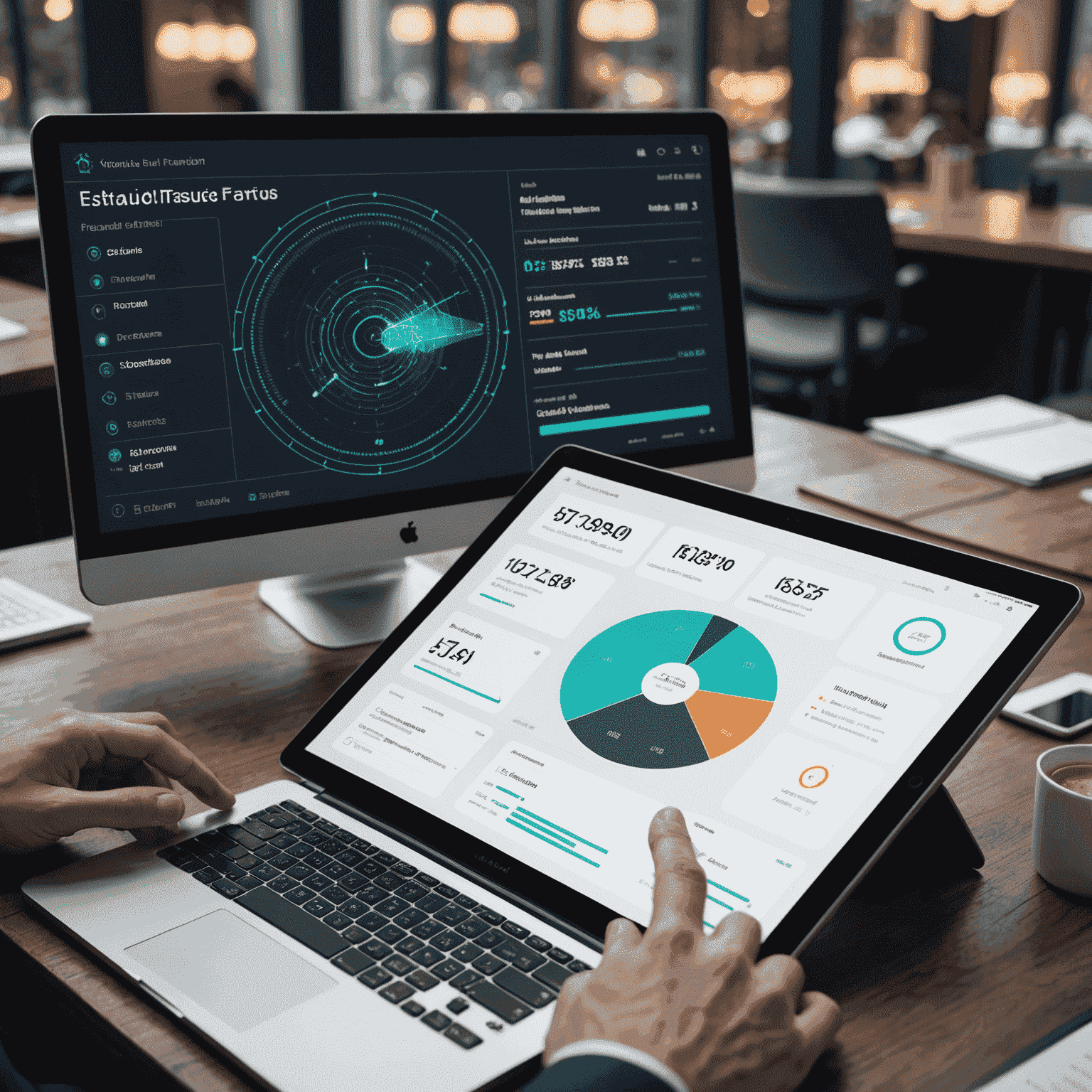 A visual representation of AI-powered fraud detection system analyzing transaction patterns on a digital dashboard